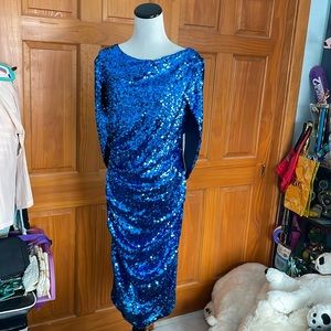 Vintage Vibe Midnight Velvet Blue Sequin Dress